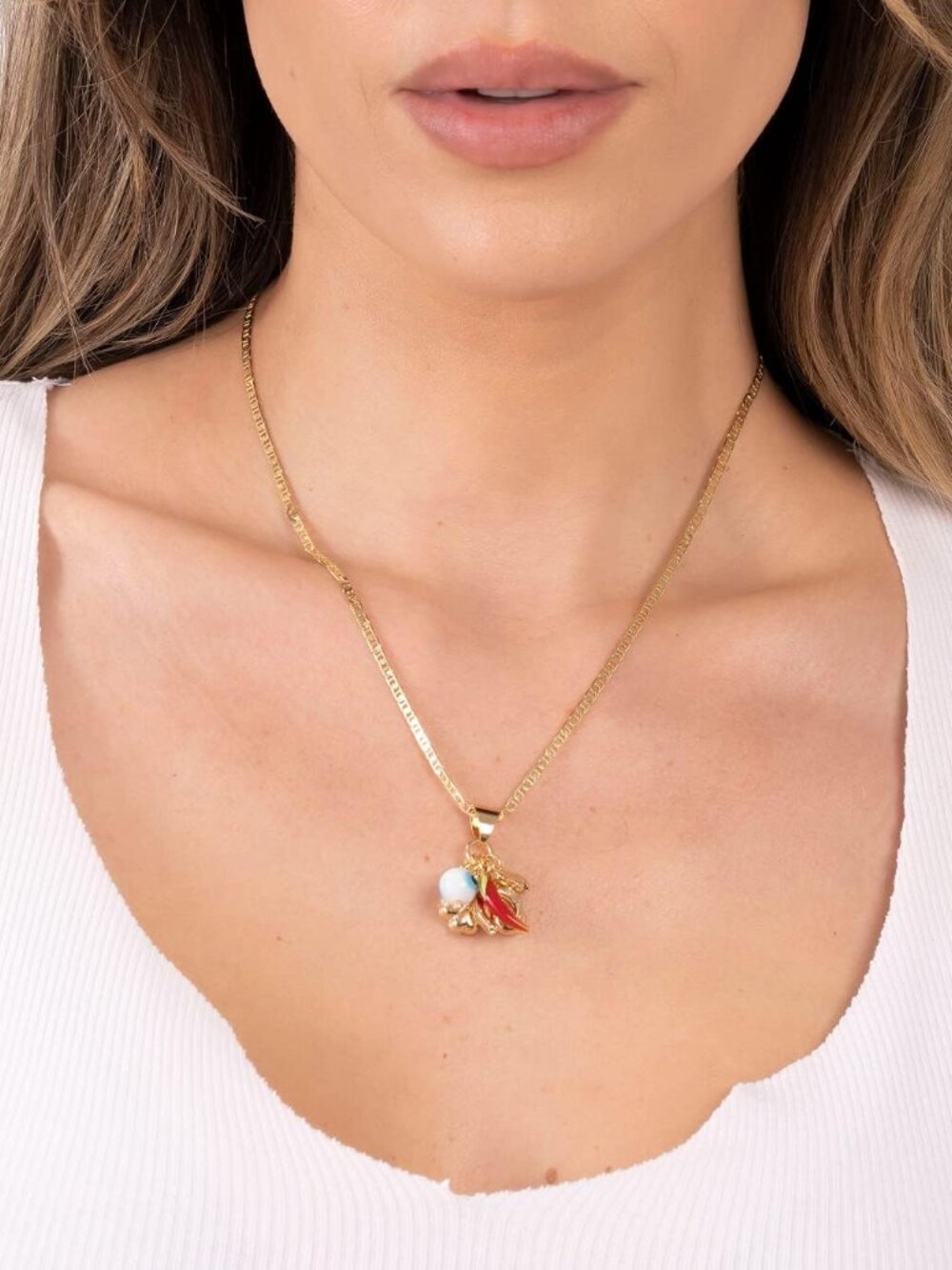 18K Gold Plated Luck Charms Necklace With Mariner Chain – Made In Brazil - Picture 4 of 6